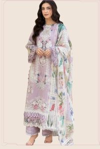 If you're looking to refresh your wardrobe with timeless elegance, Fashionz for You brings you a stunning embroidered lawn ensemble designed for effortless sophistication. This outfit features a beautifully embroidered lawn laser work front panel that adds intricate detail and refined charm. The solid dyed lawn front side panels and back create a balanced, graceful silhouette perfect for any occasion. Delicate embroidered lawn laser work sleeves enhance the overall look with subtle artistry. The outfit is further elevated with an embroidered organza front daman border, adding a luxurious finishing touch. An additional embroidered organza daman and sleeves border enhances the design with layered elegance. The highlight of this ensemble is the embroidered and sublimation printed Monark patched dupatta, offering a rich blend of texture and color. Paired with a solid dyed cambric trouser, this outfit ensures both comfort and style. Perfect for festive gatherings or formal day events, this design reflects modern grace with traditional craftsmanship. Upgrade your seasonal collection with this beautifully detailed statement piece. EMBROIDERED LAWN LASERWORK FRONT PANEL, SOLID DYED LAWN FRONT SIDE PANEL + BACK, EMBROIDERED LAWN LASERWORK SLEEVES, EMBROIDERED ORGANZA FRONT DAMAN BORDER-01, EMBROIDERED ORGANZA FRONT DAMAN BORDER &SLEEVES BORDEREMBROIDERED & SUBLIMATION PRINTED MONARKPATCHED DUPATTASOLID DYED CAMBRIC TROUSER.,