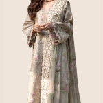 Discover elegance redefined with Fashionz for You online store’s latest embroidered lawn collection. This outfit features a beautifully crafted embroidered lawn laserwork front panel that radiates sophistication. The solid dyed lawn front side panels perfectly balance the detailed embroidery with subtle grace. An embroidered lawn back adds charm from every angle. The embroidered lawn laserwork sleeves enhance the outfit with intricate artistry. A delicate embroidered organza front daman and sleeves border gives a luxurious finishing touch. The ensemble is elevated with an embroidered organza dupatta border for added refinement. A stunning digital printed chiffon dupatta brings vibrant color and flowy elegance. Paired with a solid dyed cambric trouser, it ensures comfort and style all day long. Perfect for festive occasions or formal gatherings, this design blends tradition with modern fashion beautifully.