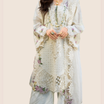 Elevate your seasonal wardrobe with this exquisitely crafted embroidered lawn ensemble. The outfit features a stunning embroidered lawn laserwork front panel that showcases intricate detailing and fine craftsmanship. Complementing it are solid dyed lawn front side panels that create a graceful and balanced silhouette. An elegantly embroidered lawn back adds beauty and sophistication from every angle. The embroidered lawn laserwork sleeves enhance the overall design with delicate patterns and texture. For a luxurious finish, the ensemble includes an embroidered organza front daman border. The matching embroidered organza sleeves border further refines the look with timeless charm. Attention to detail in every stitch reflects premium quality and style. The outfit is paired with a beautifully designed embroidered organza dupatta border. A digital printed chiffon dupatta adds a vibrant and flowy touch to the attire. Its lightweight texture ensures comfort while maintaining an elegant drape. The solid dyed cambric trouser perfectly balances the heavily detailed shirt. Soft, breathable fabric makes it ideal for warm weather wear.